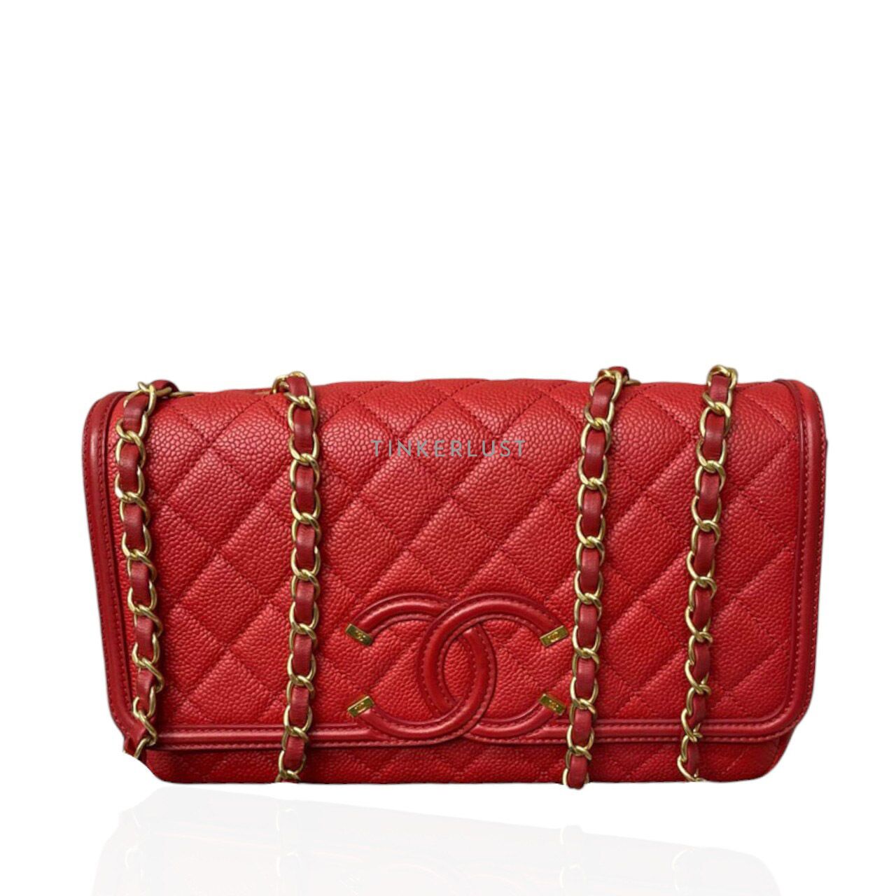 tas shoulder bag Chanel Filigree Red Caviar 22 GHW Shoulder Bag Tinkerlust